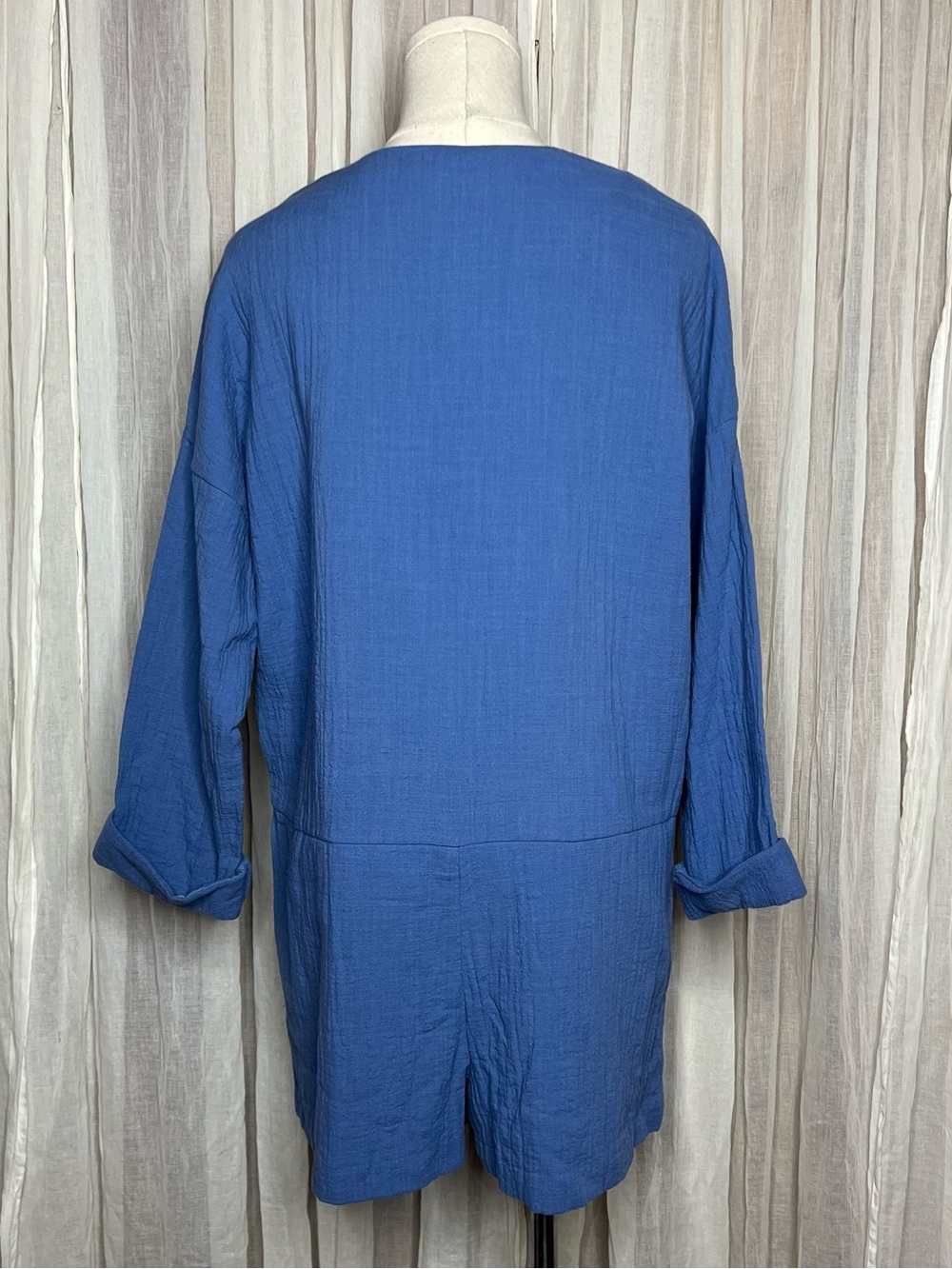 ZARA Tie Front Long Sleeve Blue Romper - Picture 4 of 6
